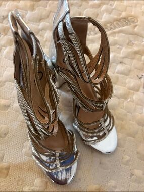 Lipsy Silver Rhinestone Strappy High Heels